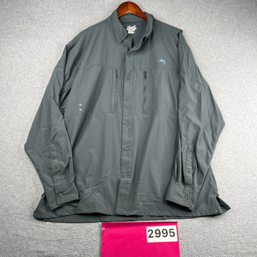 World Wide Sportsman Fishing Shirt Gray Button Up Long Sleeve Mens XL